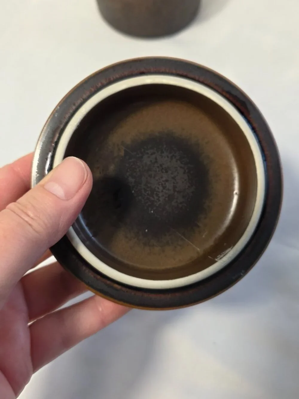 Arabia of Finland Rushka Sugar Bowl with Lid Light & Dark Brown Spotted NEW